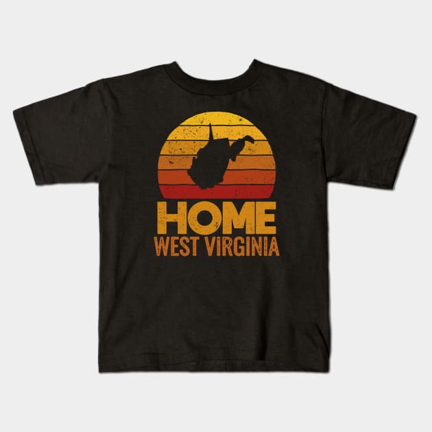  West Virginia Home - Vintage  West Virginia Home Retro Sunset Distressed Kids T-Shirt by Ostakos